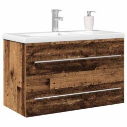 Berkfield Home Beautiful Bathroom Sink Cabinet with Built-in Basin Old Wood Engi in Brown - thumbnail 1