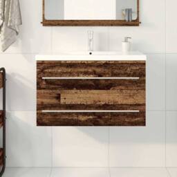 Berkfield Home Beautiful Bathroom Sink Cabinet with Built-in Basin Old Wood Engi in Brown - thumbnail 4