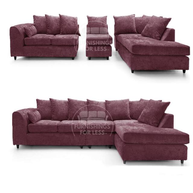Furnishings For Less UK Monaco Chenille Fabric Large 5 Seater L Shaped Corner Sofa Right Hand Facing in Purple - image 1