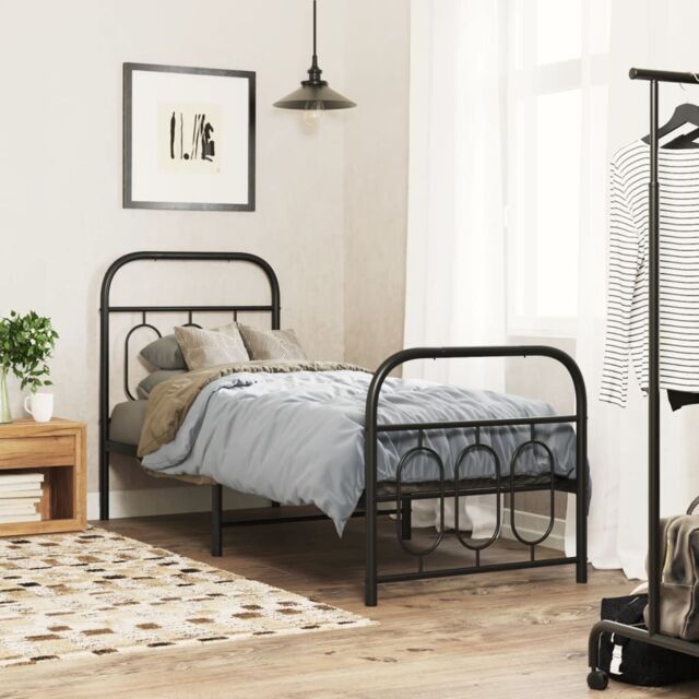 Berkfield Home Metal Bed Frame without Mattress with Footboard Black 75x190cm - Size: 75x190 cm - image 1