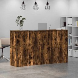 Berkfield Home Reception Desk Smoked Oak 180x50x103.5 cm Engineered Wood in Brown - thumbnail 4