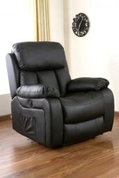 More4Homes Chester Electric Bonded Leather Automatic Recliner Heat & Massage Chair in Black - thumbnail 1