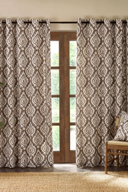 Pineapple Elephant 'Suri Geo' Lined Eyelet Curtains in Natural - Size: 168 cm width x 183 cm drop - image 1