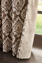 Pineapple Elephant 'Suri Geo' Lined Eyelet Curtains in Natural - Size: 168 cm width x 183 cm drop - thumbnail 4