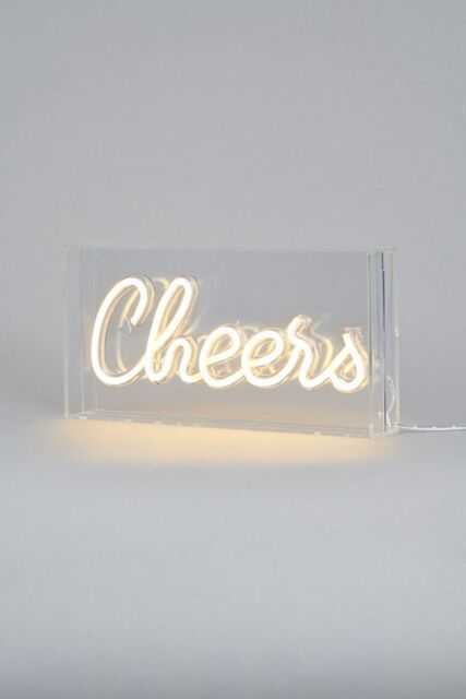 BHS Lighting Glow Cheers Neon Light Box Table Lamp in White - image 1