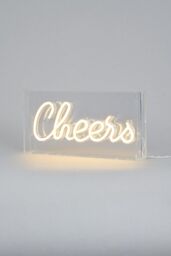 BHS Lighting Glow Cheers Neon Light Box Table Lamp in White - thumbnail 1