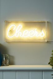 BHS Lighting Glow Cheers Neon Light Box Table Lamp in White - thumbnail 4