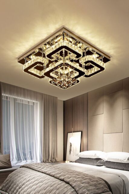 Living and Home Modern Fancy Crystal LED Flush Mount Ceiling Light in Silver - image 1