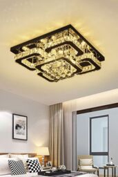 Living and Home Modern Fancy Crystal LED Flush Mount Ceiling Light in Silver - thumbnail 3