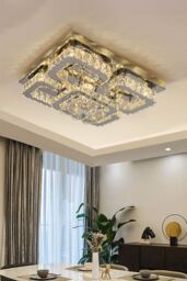 Living and Home Modern Fancy Crystal LED Flush Mount Ceiling Light in Silver - thumbnail 2