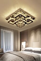 Living and Home Modern Fancy Crystal LED Flush Mount Ceiling Light in Silver