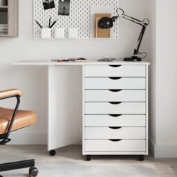 Berkfield Home Rolling Cabinet with Desk MOSS White Solid Wood Pine - thumbnail 1