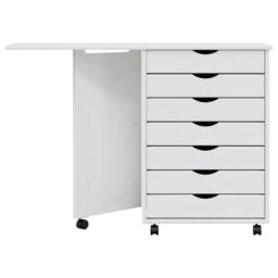 Berkfield Home Rolling Cabinet with Desk MOSS White Solid Wood Pine - thumbnail 4