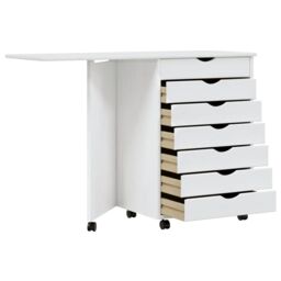 Berkfield Home Rolling Cabinet with Desk MOSS White Solid Wood Pine - thumbnail 3