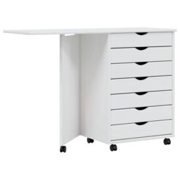Berkfield Home Rolling Cabinet with Desk MOSS White Solid Wood Pine - thumbnail 2