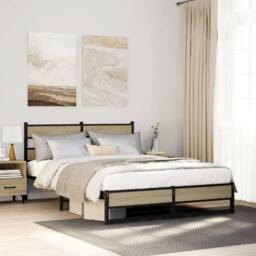 Berkfield Home Metal Bed Frame without Mattress Sonoma Oak 160x200 cm in Brown - thumbnail 2