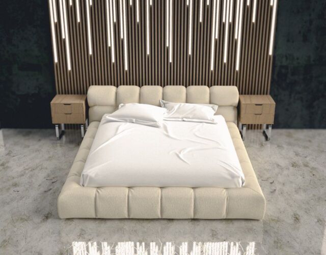 HOB Furniture Grand Oyster Bed, Luxury French Velvet, Cream - Size: Super King - image 1