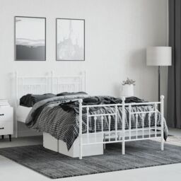 Berkfield Home Metal Bed Frame with Headboard & Footboard White 120x190 cm Small Double - thumbnail 3
