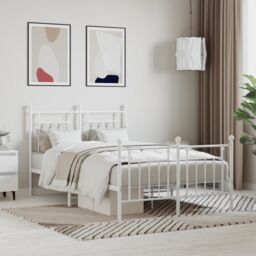 Berkfield Home Metal Bed Frame with Headboard & Footboard White 120x190 cm Small Double