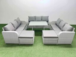 Fimous 11 Seat Outdoor PE Rattan Garden Furniture with 2 Big Stool Light Grey - thumbnail 1
