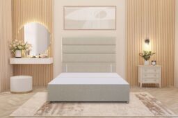 Somnior Chambery Divan Bed Frame with Floor Standing Headboard Linen Fabric in Beige - Size: Small Single - thumbnail 2