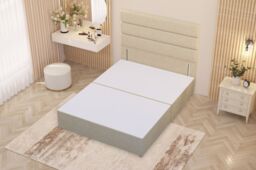 Somnior Chambery Divan Bed Frame with Floor Standing Headboard Linen Fabric in Beige - Size: Small Single - thumbnail 3