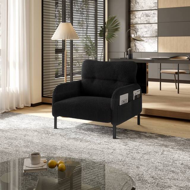 Direct Wicker Single Corduroy Armchair, Wide Seat Lounge Chair, Accent Furniture in Black - Size: 1 Pack - image 1