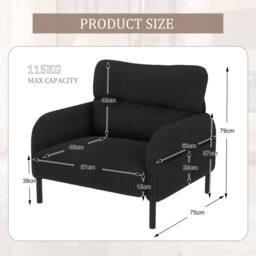Direct Wicker Single Corduroy Armchair, Wide Seat Lounge Chair, Accent Furniture in Black - Size: 1 Pack - thumbnail 2