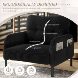 Direct Wicker Single Corduroy Armchair, Wide Seat Lounge Chair, Accent Furniture in Black - Size: 1 Pack - thumbnail 4