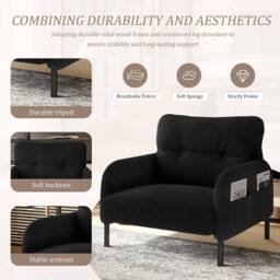 Direct Wicker Single Corduroy Armchair, Wide Seat Lounge Chair, Accent Furniture in Black - Size: 1 Pack - thumbnail 3