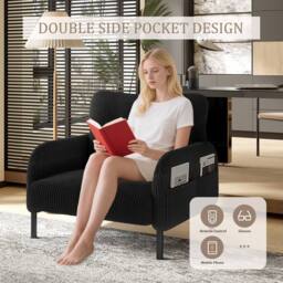 Direct Wicker Single Corduroy Armchair, Wide Seat Lounge Chair, Accent Furniture in Black - Size: 1 Pack - thumbnail 6