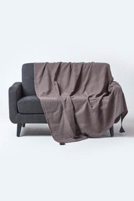 Homescapes Cotton Rajput Ribbed Throw in Grey - Size: 255 cm x 360 cm - image 1