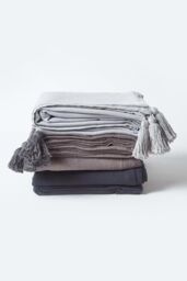 Homescapes Cotton Rajput Ribbed Throw in Grey - Size: 255 cm x 360 cm - thumbnail 6