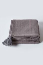 Homescapes Cotton Rajput Ribbed Throw in Grey - Size: 255 cm x 360 cm - thumbnail 2