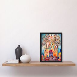 Artery8 Eid Al-Fitr Feast Folk Art Watercolour Painting Artwork Framed Wall Art Print A4 in Black - thumbnail 2