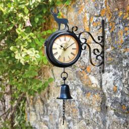 FLAVORA Outdoor Metal Garden Roman Numeral Wall Clock in Black - Size: 0.6m2 - thumbnail 4