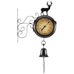 FLAVORA Outdoor Metal Garden Roman Numeral Wall Clock in Black - Size: 0.6m2 - thumbnail 1