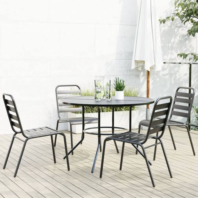 Berkfield Home Stackable Garden Chair Set 5 pcs Anthracite Powder-coated Steel in Black - image 1