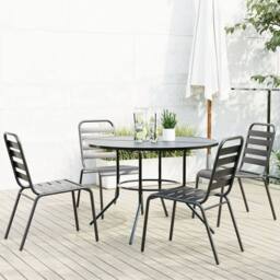 Berkfield Home Stackable Garden Chair Set 5 pcs Anthracite Powder-coated Steel in Black - thumbnail 1
