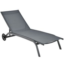 Costway Sun Lounger 6-Level Adjustable Fabric Chaise Chair Outdoor Relaxing Recliner in Grey - thumbnail 2