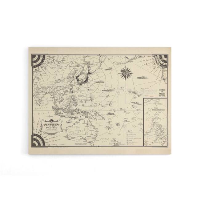 "Artery8 Map Ernest Dudley Chase 1944 Pacific Victory Canvas Wall Art Print in Beige - Size: W18"" x H24""" - image 1
