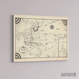"Artery8 Map Ernest Dudley Chase 1944 Pacific Victory Canvas Wall Art Print in Beige - Size: W18"" x H24""" - thumbnail 2