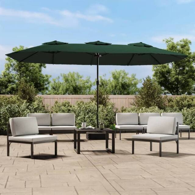 Berkfield Home Double-Head Parasol with LEDs Green 449x245 cm - image 1