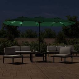 Berkfield Home Double-Head Parasol with LEDs Green 449x245 cm - thumbnail 3