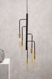Orsina Modern 5 Bulb Antique Brass Pendant Light, Brass-Toned Hanging Light With 5 Slender Arms, Ambient Lighting in Black - thumbnail 2