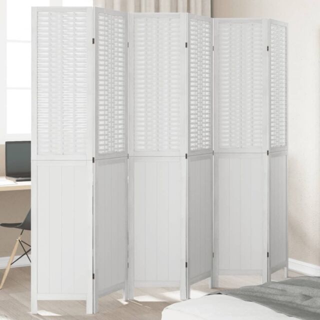 Berkfield Home Room Divider 6 Panels White Solid Wood Paulownia - image 1