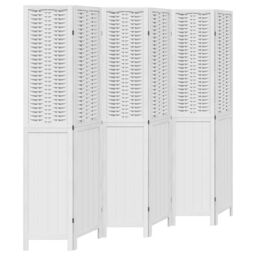 Berkfield Home Room Divider 6 Panels White Solid Wood Paulownia - thumbnail 2