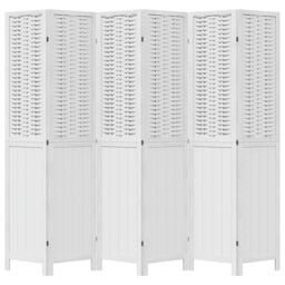 Berkfield Home Room Divider 6 Panels White Solid Wood Paulownia - thumbnail 4