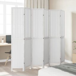 Berkfield Home Room Divider 6 Panels White Solid Wood Paulownia - thumbnail 3