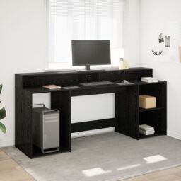 Berkfield Home Desk Black Oak 200x55x91 cm Engineered Wood - Size: 200 x 55 x 91 cm - thumbnail 1